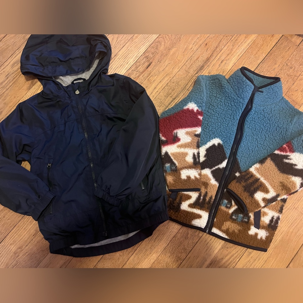 Gap OldNavy Jackets Bundle Boys 5T Blue Hooded Windbreaker Multi Sherpa Mountain